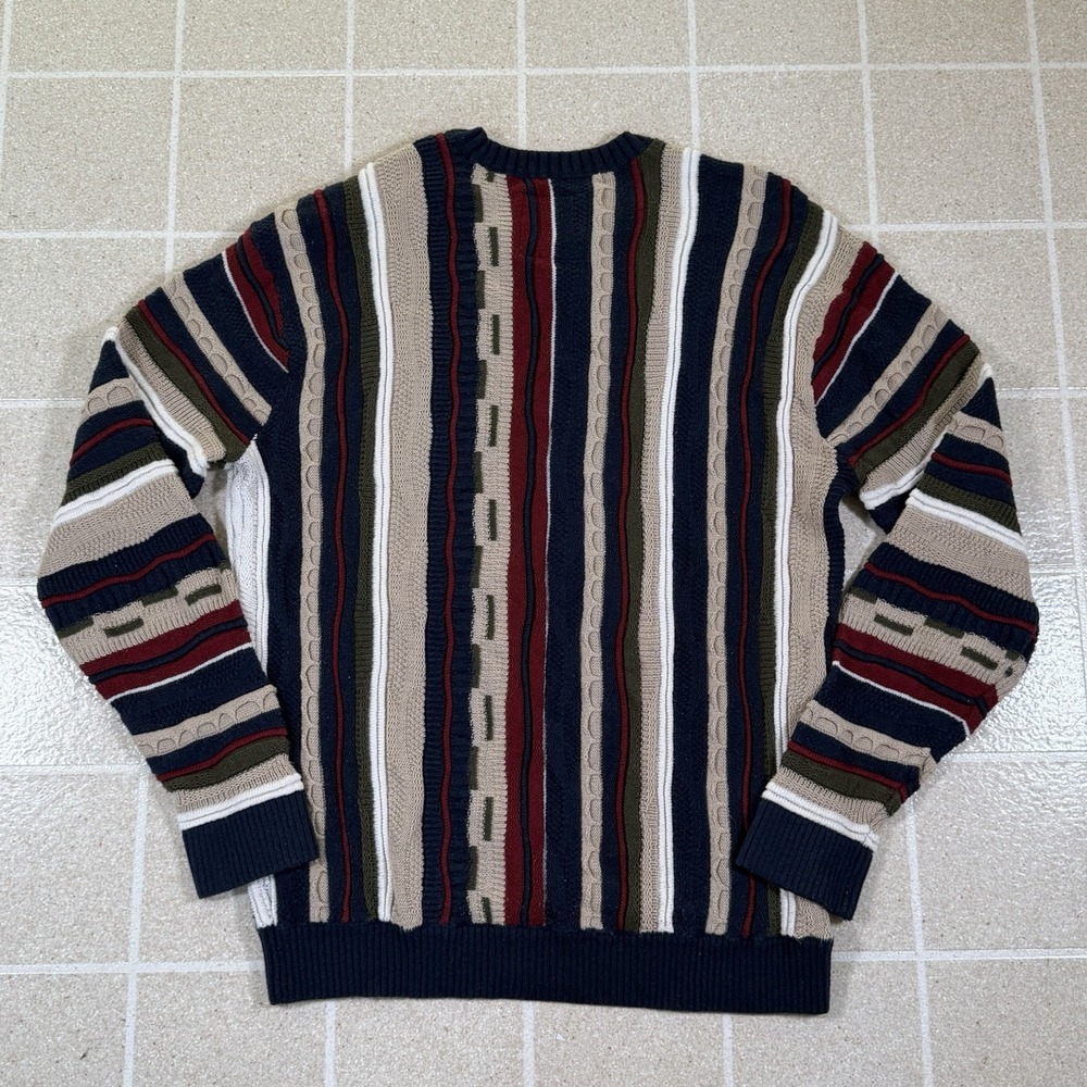 Hollister Sweater Mens M Navy Blue Vertical Stripe Cable Coogi 3D Knit Retro 90s